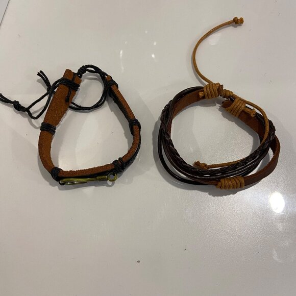 Set Of 2 genuine Leather & Cord Bracelets With funky Fishing Hook Design - Picture 11 of 13